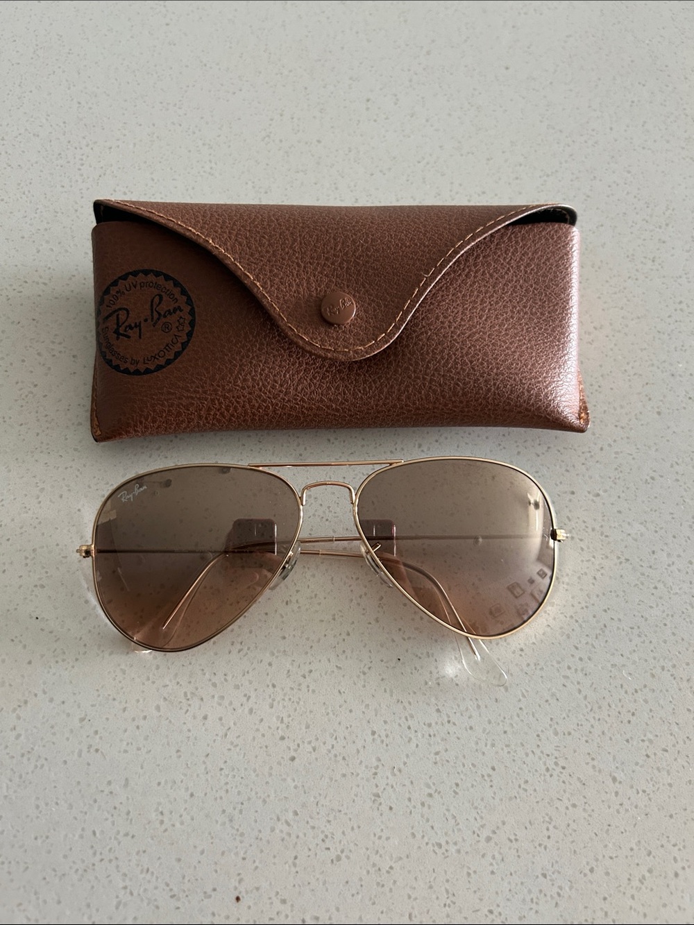 Ray-Ban Women’s Gold Aviator Sunglasses with Brown Lenses
